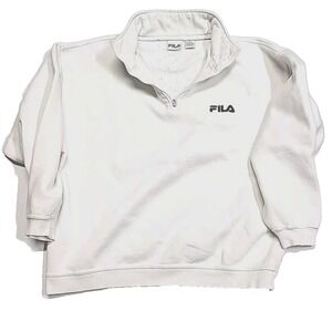 Vintage Fila 1/4 Zip White Embroidered Long-Sleeve Sweatshirt Men XL Made In USA